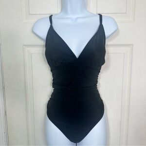 NWT Cupshe One Piece‎ Black V Neck Swimsuit Ruching Size Large